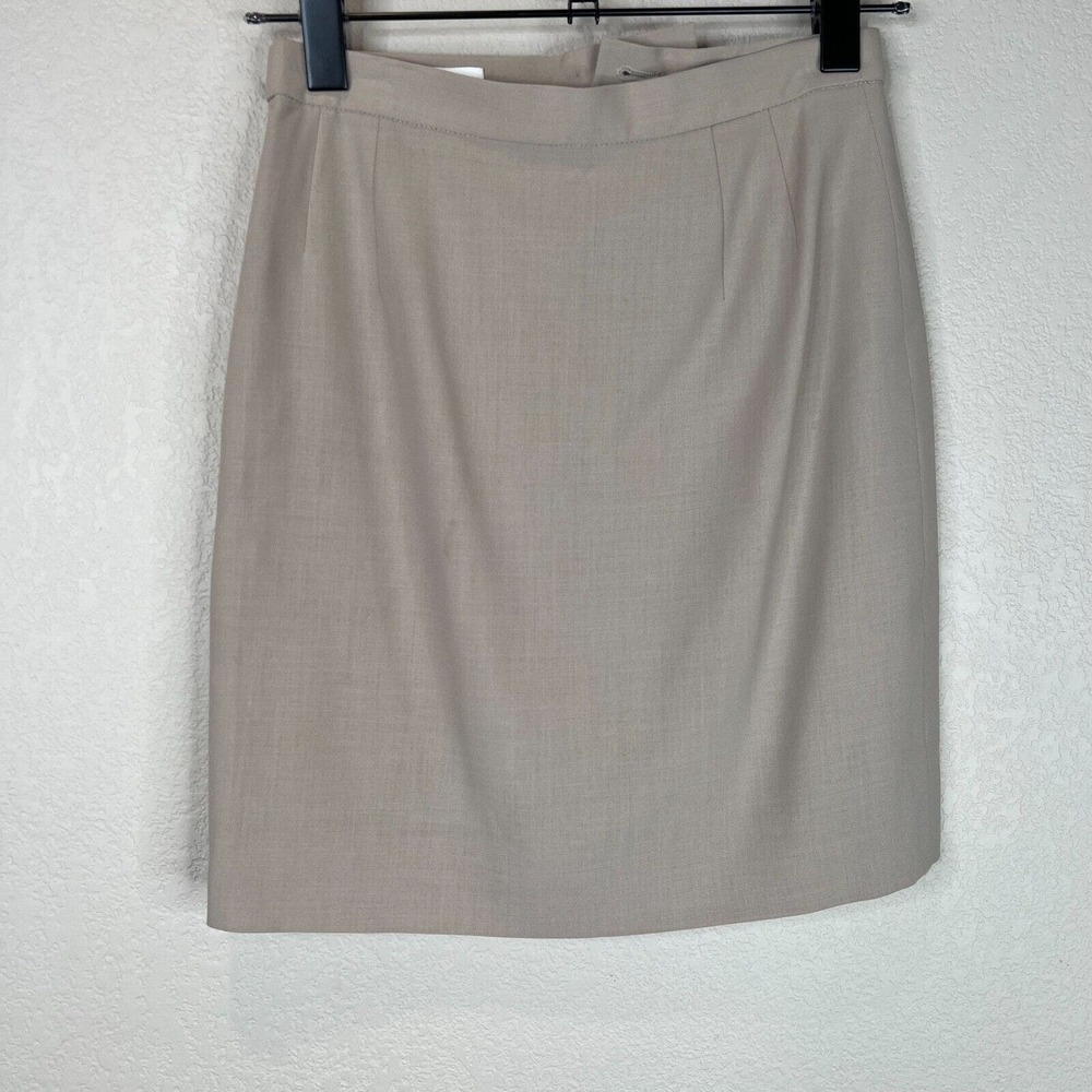 Escada Margaretha‎ Ley Straight Pencil Skirt Sz 34 Tan Virgin Wool Lined Pleated